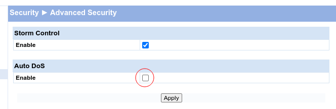 HP ProCurve Advanced Security settings
